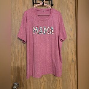Pink "MAMA" Floral Appliqué Short Sleeve Tee